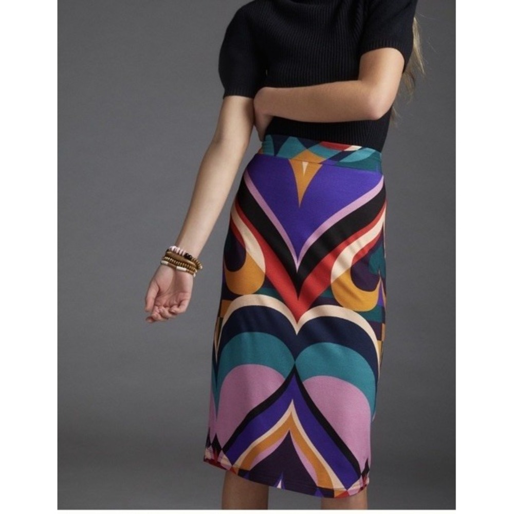 NEW Farm Rio Kaliya Midi Skirt Size M Multi Color Geometric Psychedelic Pencil